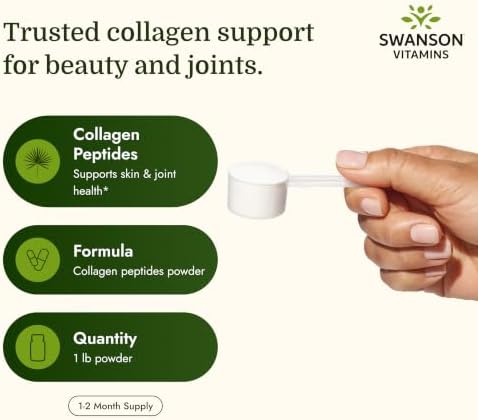 Swanson High Plains Collagen Hydrolysate Peptides, Unflavored (1 lb) | For Adults over 30 Seeking Hair, Skin, Nail, and Joint Support, Unflavored Peptides with No Fillers or Flavors