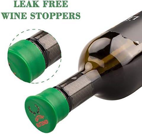Whaline 8 Pack Christmas Wine Bottle Stoppers and Gift Box, Funny Silicone Reusable Caps Bottle Sealers with a Funny Saying for Wine Beer Bottles