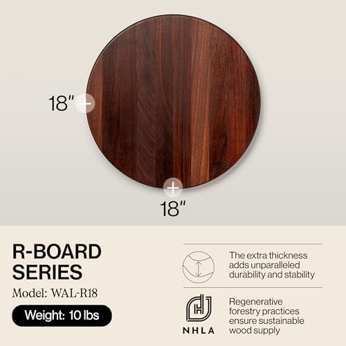 John Boos R-Board Series Round Wooden Maple Cutting Board 18”x18” – 1.5” Thick, 14-lb Reversible Butcher Block with Edge-Grain – Made in the USA
