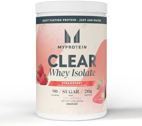 Myprotein Clear Whey Isolate Protein Powder, 35 Servings, (1.9lbs) Strawberry, 20g Protein per Serving, Naturally Flavored Drink Mix