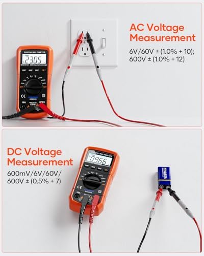 Crenova MS8233D Multimeter 6000 Counts Digital Multimeter DC AC Volt Meter Ohm Volt Amp Tester Measures Voltage Current Resistance Capacitance