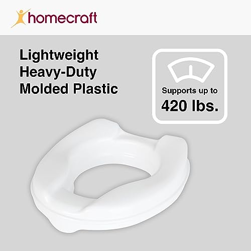 Homecraft Savanah Raised Toilet Seat, 2" High Elevated Toilet Seat Locks Onto Most Toilets, Portable Assistance Commode Seat with Sturdy Brackets