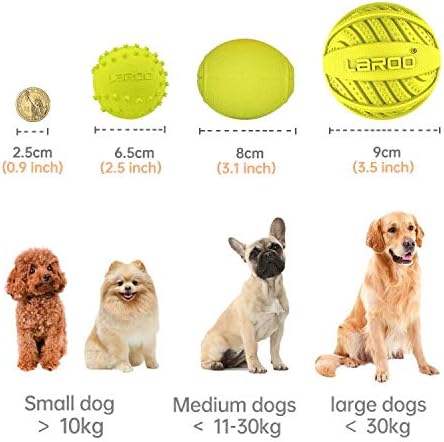 LaRoo Squeaky Dog Ball Toy,Durable Natural Rubber Squeaker Ball Throwing Training,Teeth Cleaning Chew Toy for Pet Medium and Large Dogs (3.5In Green)