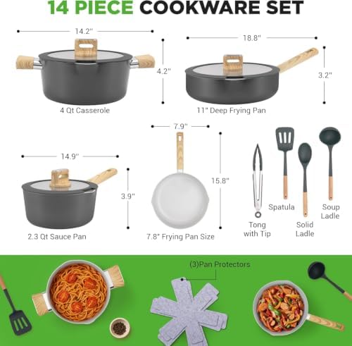 NutriChef Professional 12-Piece Nonstick Cookware - PFOA/PFOS-Free, Heat Resistant Lacquer, Elegant Design, Multi-Sized Pots and Pans, Teal/Gray/Green