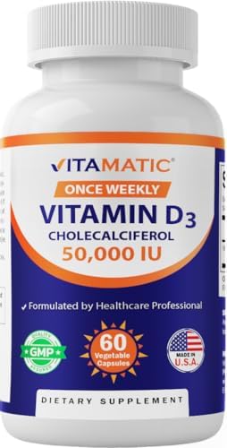 Vitamatic Vitamin D3 50,000 IU Once Weekly, 60 Veg Capsules, Made in USA