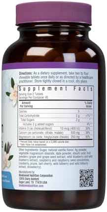 Bluebonnet Nutrition Calcium Magnesium Plus Vitamin D3 Earthsweet, Bone Health & Muscle Relaxation, Soy-Free, Gluten-Free, Kosher Certified, Dairy-Free, 90 Vanilla Flavored Chewable Tablets | Bone Health; Kosher Certified, Gluten-Free, Soy-Free, Dairy-Fr…