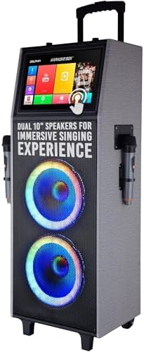 Dolphin KB-2100R Karaoke Machine with 2 Wireless Mics, Dual 10" Woofers | 14" Touchscreen, Android 11.1, Bluetooth, USB, TF, FM & AUX Inputs