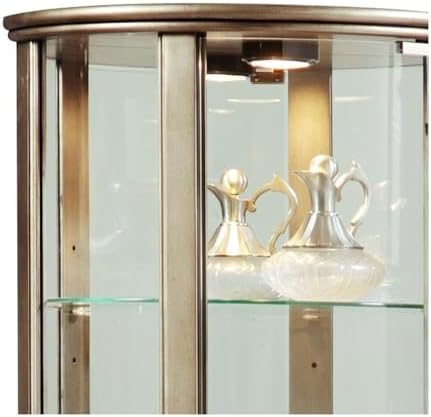 Lighted Hardwood Half Round 5 Shelf Curio Cabinet in Aged Silver Finish