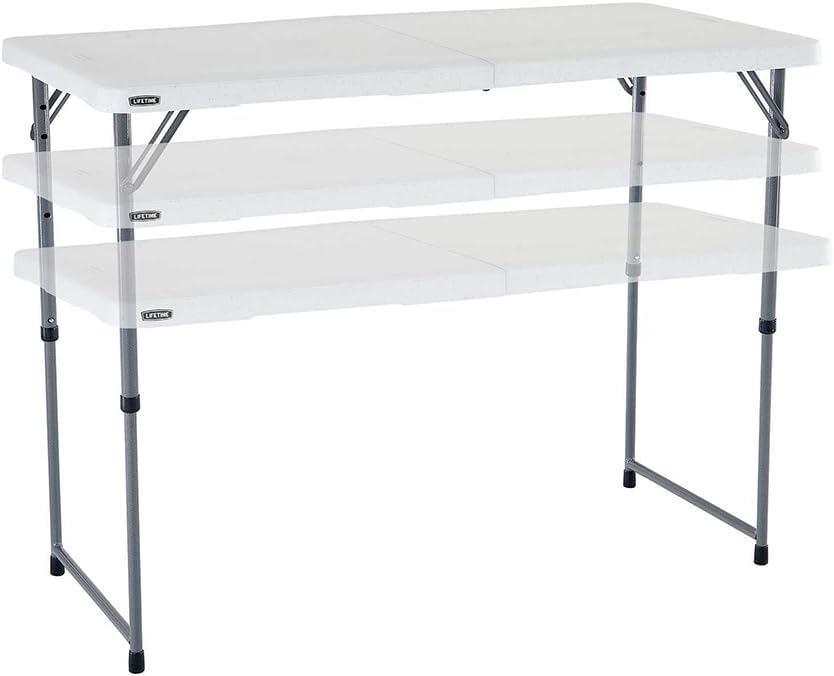LIFETIME Fold-in-Half Adjustable Folding Table, 4 Foot