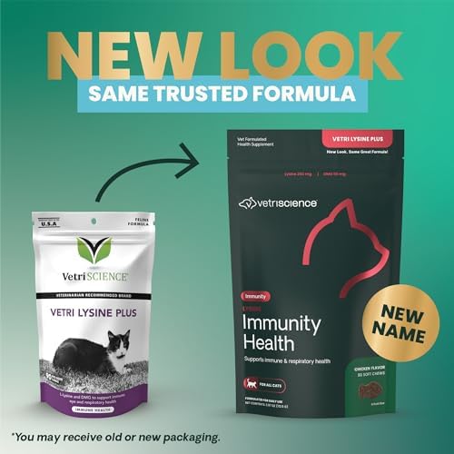VetriScience Lysine Immunity Health Chews, 250 mg Lysine Plus Immune Supplement for Cats and Kittens with Allergies, Sneezing, Runny Nose and Watery Eyes, Chicken, 120 Count