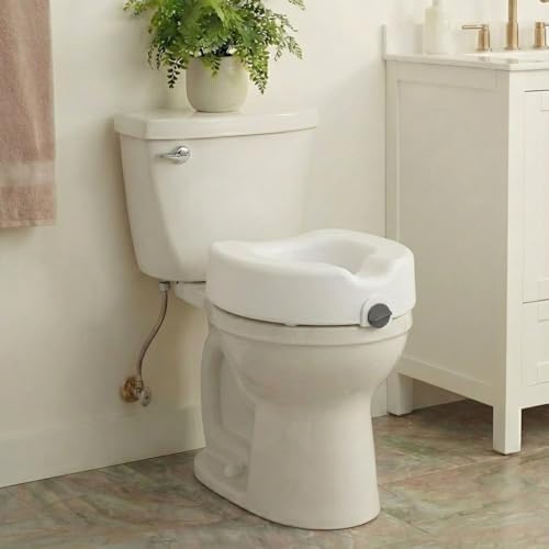 NOVA Toilet Seat Riser with Arms – Adds 5” Height, Raised Toilet Seat with ON/Off Front Lock, Adjustable & Removable Padded Arms (17.75”–20”), 300 lb Capacity, Safety Aid for Seniors