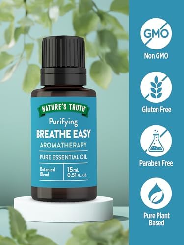 Nature's Truth Breathe Easy Essential Oil Blend | 15 mL | with Eucalyptus, Peppermint, Lemon, and Tea Tree Oils | for Aromatherapy | Pure Plant Based