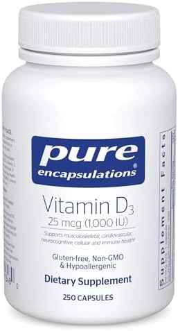 Pure Encapsulations Vitamin D3 25 mcg (1,000 IU) - Supplement to Support Bone, Joint, Breast, Heart, Colon & Immune Health* - with Premium Vitamin D - 120 Capsules | Supplement to Support Bone, Joint, Breast, Heart, Colon and Immune Health*, with Premium…