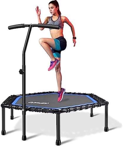 Newan 48'' Fitness Trampoline with Adjustable Handle Bar, Silent Trampoline Bungee Rebounder Jumping Cardio Trainer Workout for Adults - Max Limit 330 lbs