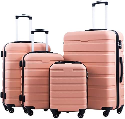 Coolife Luggage Set, Lightweight Durable Hardshell, 4 piece, Sakura Pink | suitcase set with 360° Spinner Wheels, TSA-approved Lock, Checked Family Travel, 16/20/24/28 Inch