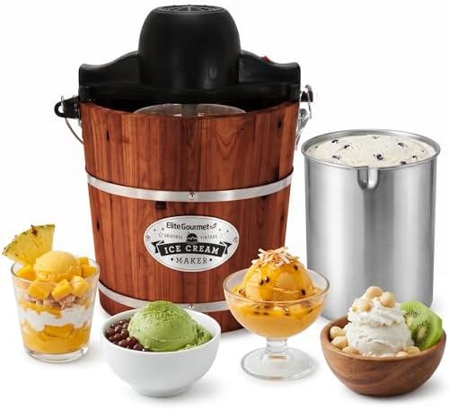 Elite Gourmet EIM402 4Qt Old Fashioned Wood Bucket Ice Cream Maker