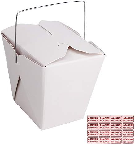 zmybcpack 50 Pack 16oz/1 Pint Chinese Take Out Boxes, Paper Food Containers | Chinese To Go Boxes with Metal Wire Handle & Labels for Hot Or Cold Food