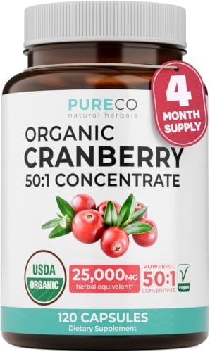 Organic Cranberry Pills - Vegan Supplement for Urinary Tract Health & Kidney Cleanse - Cranberry Pills for Women 500mg 50:1 Cranberry Concentrate Per Serving - Urinary Tract Support - 60 Capsules