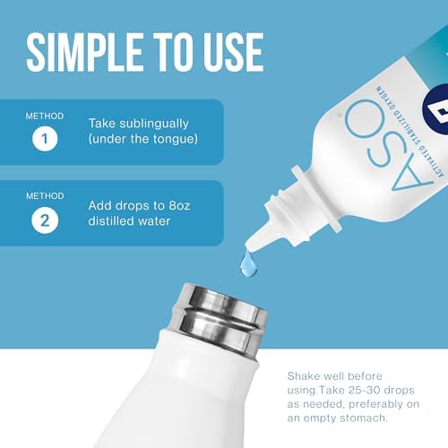 ASO Liquid Oxygen Drops, Activated Stabilized Oxygen, Dietary Supplement to Boost Energy Levels & Help with Workout Recovery
