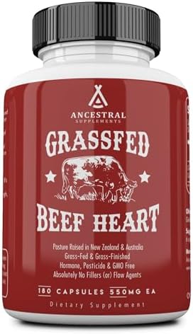 Ancestral Supplements Grass Fed Beef Heart Supplement, CoQ10, 180 Ct | A whole food heart health supplement with CoQ10 supports mitochondrial function and cardiovascular energy.