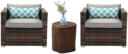 HOMPUS Patio Furniture Armchair, 2 Pieces Rattan Wicker Single Chairs with Outdoor Tree Stump Side Table