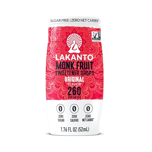 Lakanto Liquid Monk Fruit Extract Drops, Original, 1.76 Fl Oz | Erythritol Free Sugar Substitute Sweetener, For Coffee, Tea, Smoothies, Oatmeal, Yogurt, Cocktails, Zero Sugar, Vegan, Keto