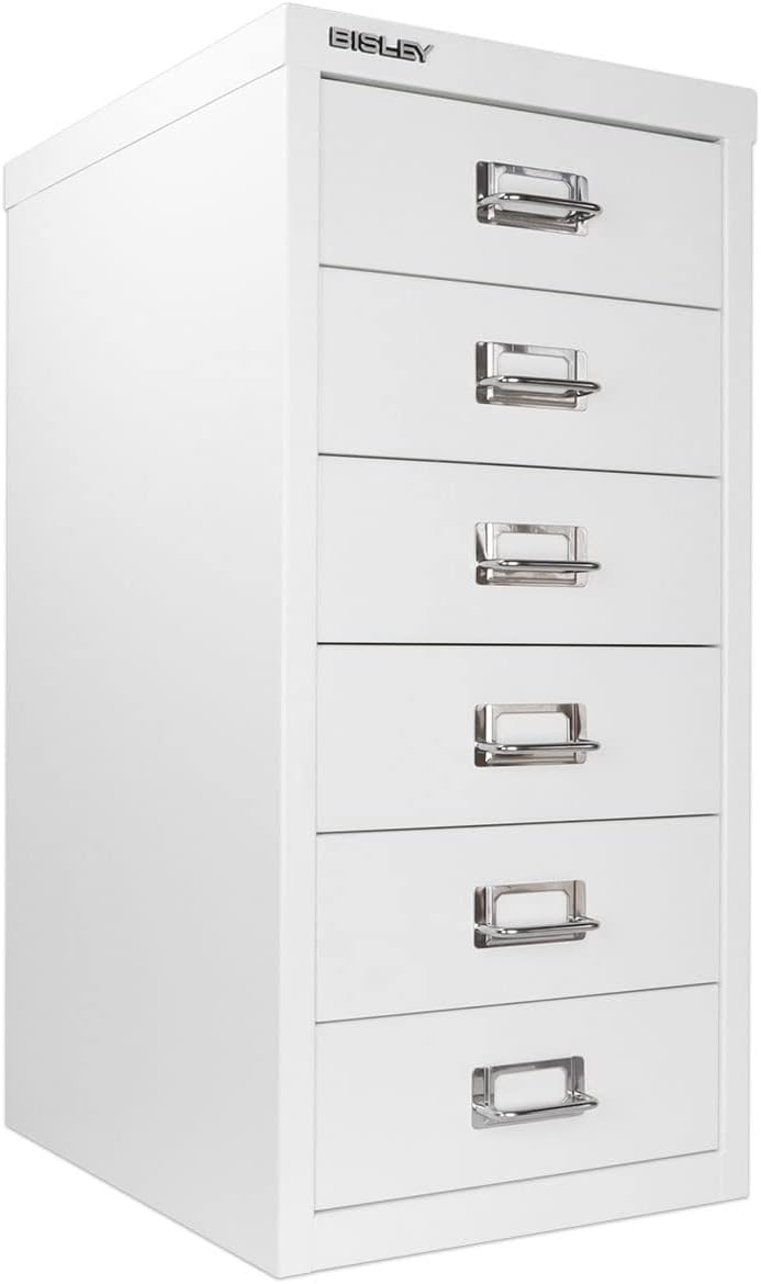 5-Drawer Steel MultiDrawer Cabinet - Orange, by Bisley | Chrome Pull Handles with Label Holders, Powder-Coated Steel, Removable Drawers, Desktop Storage, Labels Included