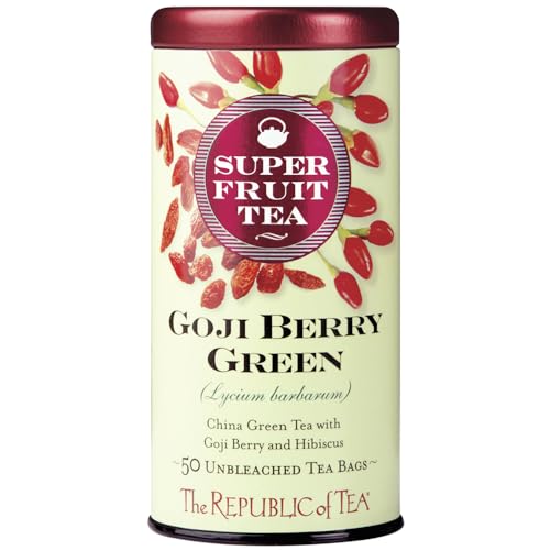 The Republic of Tea SuperFruit Goji Berry Green Tea, Low Caffeine, 50 Count | A gentle cup for everyday sipping. Fresh with notes of bright tartness. Gluten Free and Carb Free.