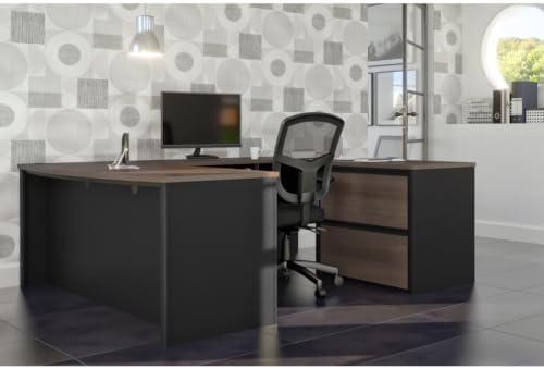 Bestar U-Shaped Executive Desk with Cabinet, Antigua/Black, Connexion, 72W