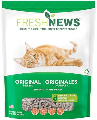 Fresh News Recycled Paper Original Pellet Cat Litter, 25 Pound, Non-Clumping, Unscented, Made in USA