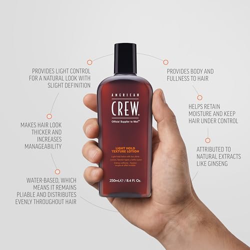 American Crew Men's Light Hold Texture Lotion for Fine Hair, 8.4 fl oz | Light hold texture hair styling lotion that adds body & manageability with a natural, low-shine finish. For fine, thin hair.