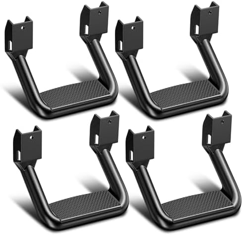 Auto Dynasty 1 Inch Universal Side Step with Mounting Brackets | Aluminum Step Rails Side Hoop Steps for Pickups & Trucks, Black Powder Coated