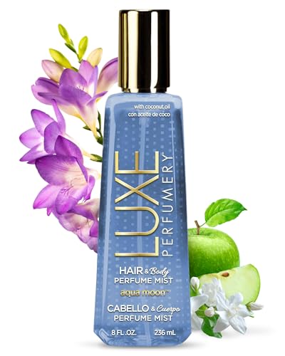 Luxe Perfumery Aqua Moon Hair & Body Perfume Mist – Fruity Floral Musk with Green Apple, Jasmine & Freesia – Hydrating Coconut Oil & Glycerin