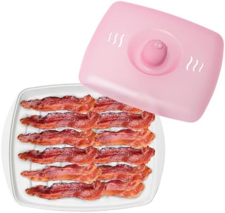 Joie Piggy Microwave Bacon Tray, Grooved Cooking Tray for Microwaving Bacon | Holds 4-5 Strips, Cooks Healthier and Crispier Bacon