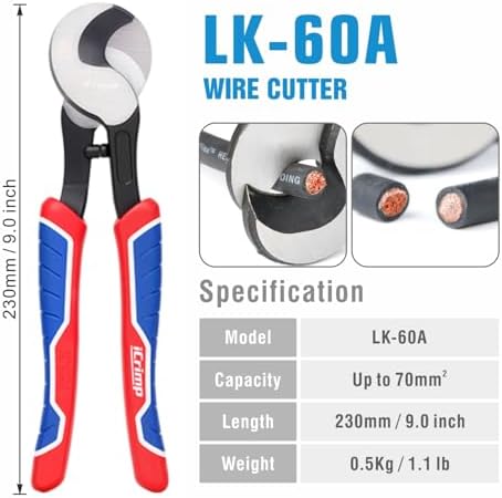 iCrimp Battery Cable Lug Crimping Tool for 8, 6, 4, 2, 1, 1/0 AWG Heavy Duty Wire Lugs, Battery Terminal, Copper Lugs with Wire Shear Cutter