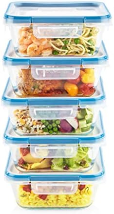 Snapware Glass Total Solutions (12-Pack) Food Storage Containers Set | Airtight & leakproof plastic locking BPA-free lids, freezer, dishwasher, microwave safe