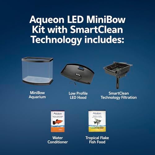 Aqueon LED MiniBow Small Aquarium Fish Tank Kit with SmartClean Technology, Blue, 1 Gallon