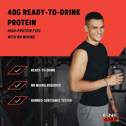 GNC AMP Wheybolic 40, Chocolate, 14 oz, 12 Bottles | Ready to Drink Whey Protein with 40G Protein and Betapower to Support Strength