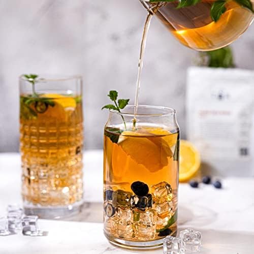Le'raze Set of 10 Patented Can Shaped® Drinking Glasses - 16oz Clear Irish Glass Cups for Margarita, Cocktails, Iced Coffee, Tea, Soda, Whiskey