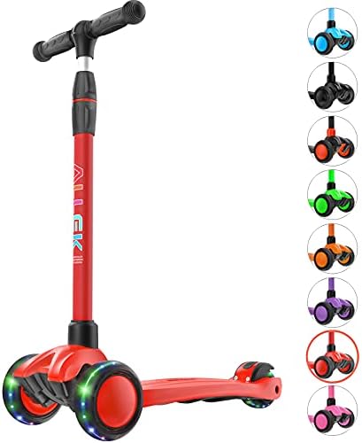 Allek Kick Scooter B03, Lean 'N Glide 3-Wheeled Push Scooter with Extra Wide PU Light-Up Wheels