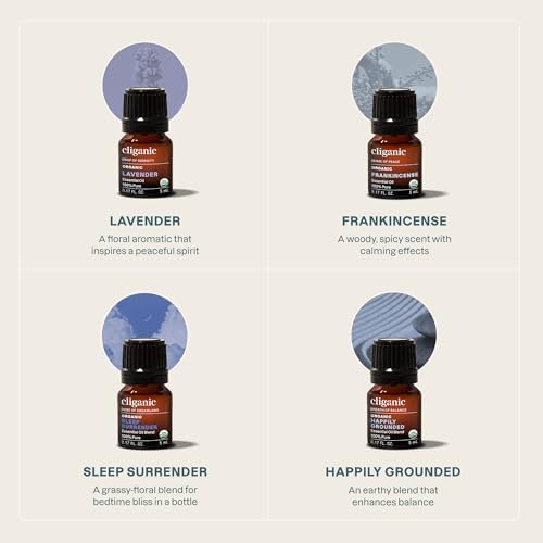Cliganic Organic Essential Oils Set (Top 5 - The Classics) - 100% Pure Natural - Aromatherapy, Candle Making - Peppermint, Lavender, Eucalyptus