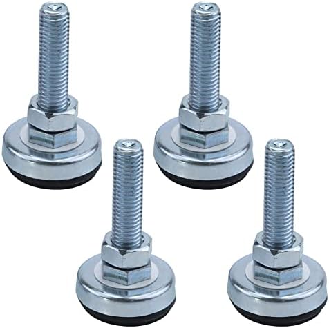 Antrader 4Pcs M8 x 2 Inch Steel Adjustable Leveling Feet,2 Inch Nylon Base | Reinforced Articulated Foot Cups for Furniture & Equipment,Anti-slip Dotted Rubber Base,Reduce Vibration & Protect Floors