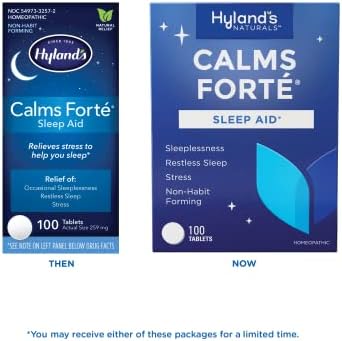Hyland's Calms Forte' Sleep Aid Tablets, Natural Relief of Nervous Tension and Occasional Sleeplessness, 100 Count (Pack of 2)