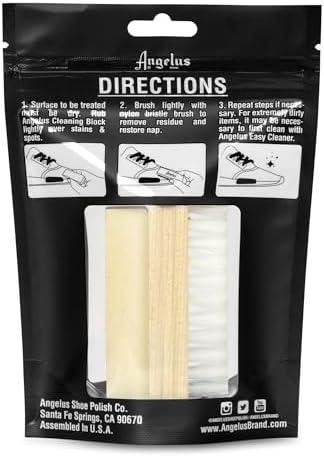 Angelus Suede & Nubuck Cleaner Kit - 1 Cleaning Eraser Block and 1 Nylon Bristle Brush - Eliminates Stains, Removes Spots
