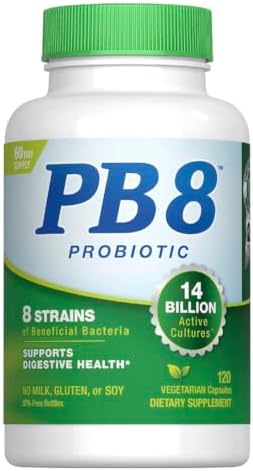PB8 Probiotic | 14 Billion CFU | 120 Vegetarian Capsules | 8 Strains | for Women and Men | Gluten, Milk, and Soy Free Supplement
