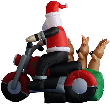 6 Foot Long Inflatable Santa Claus and 3 Reindeers in a Motorcycle | Outdoor Yard Blow-Up Holiday Decoration, Built-in Lights, Self-Inflating