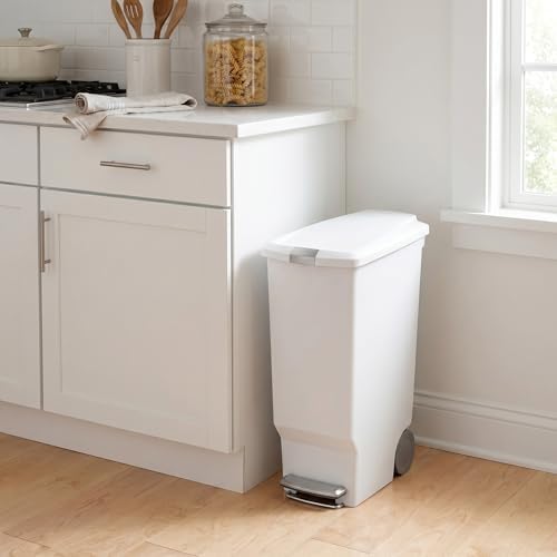 simplehuman 40 Liter / 10.6 Gallon Slim Kitchen Step Trash Can With Secure Slide Lock, Black Plastic