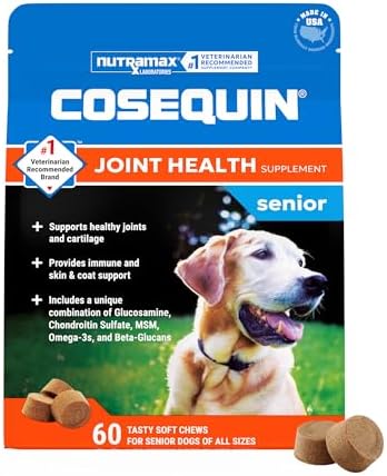 Nutramax Cosequin Dog Joint Supplement for Senior Dogs, Soft Chews, 60ct | Glucosamine + Chondroitin, MSM, Omega-3s, Beta-Glucan, Promotes Skin & Coat, Immune Health, Joint Support for Older Dogs
