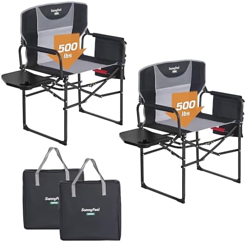 SUNNYFEEL Oversized Camping Directors Chair 500 LBS Heavy Duty, Portable Folding Chair with Side Table, Pocket for Beach, Fishing, Trip, Picnic, Lawn