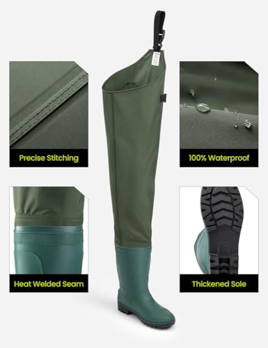 TIDEWE Fishing Hip Waders, Lightweight Hip Boots for Men Women | Waterproof 420D 2-Ply Nylon/PVC, Hunting Bootfoot Waders, Boot Hanger Included